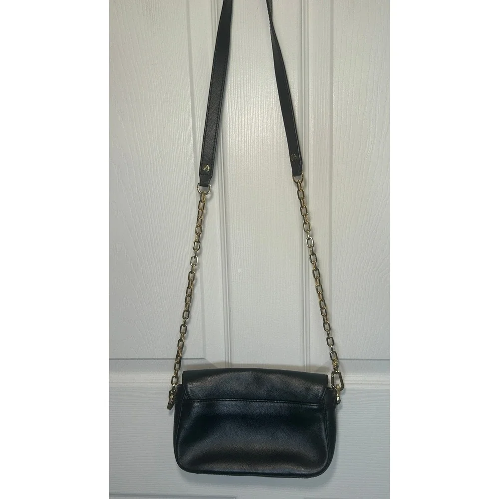 Tory Burch Robinson Black Saffiano Leather Chain Flap Crossbody Shoulder Bag‎
